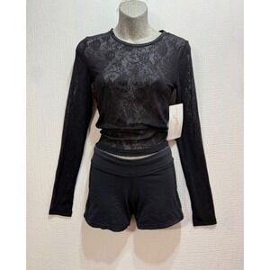 Gottex Studio Lace Long Sleeve Top Womens S Black Sheer Floral Mesh Gothic Yoga